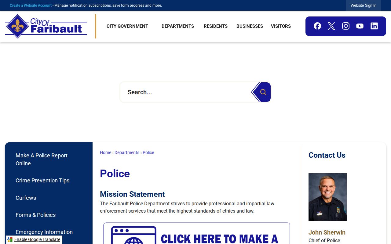 Faribault Police Department Rice County arrest-record contact source