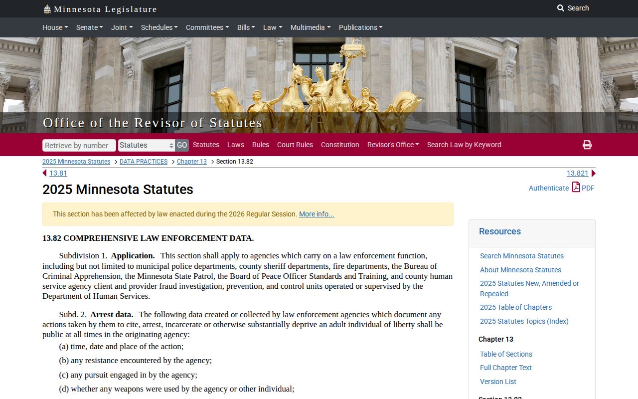 Rice County booking-photo records context on Minnesota arrest-data statute