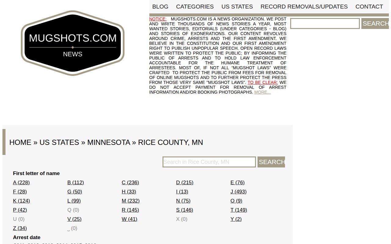 Unofficial Rice County third-party booking-record landscape